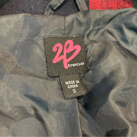 2B BEBE RED CHECKER PLAID Thick Zip Up Button Down Jacket Size Small - Picture 7 of 11